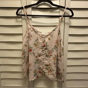 Lush Camisole Blouse Medium Pink Floral Button Spaghetti Strap Cottage Coquette